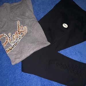 VS Pink t-shirt and black VS pocket yoga leggings